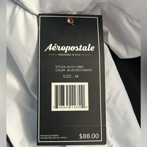 Aēropostale Men’s full zip hooded white/bluecrest windbreaker jacket - Picture 3 of 12